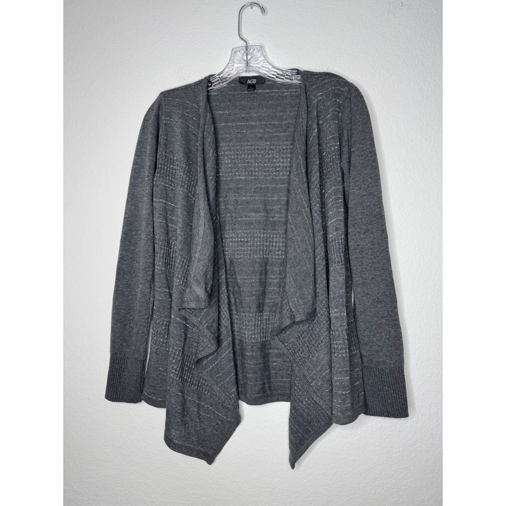 AGB Gray‎ Metallic Shimmer Waterfall Open Front Cardigan Sweater Womens Size M